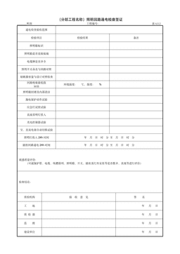 9.15.1(分部工程名称)照明回路通电检查签证